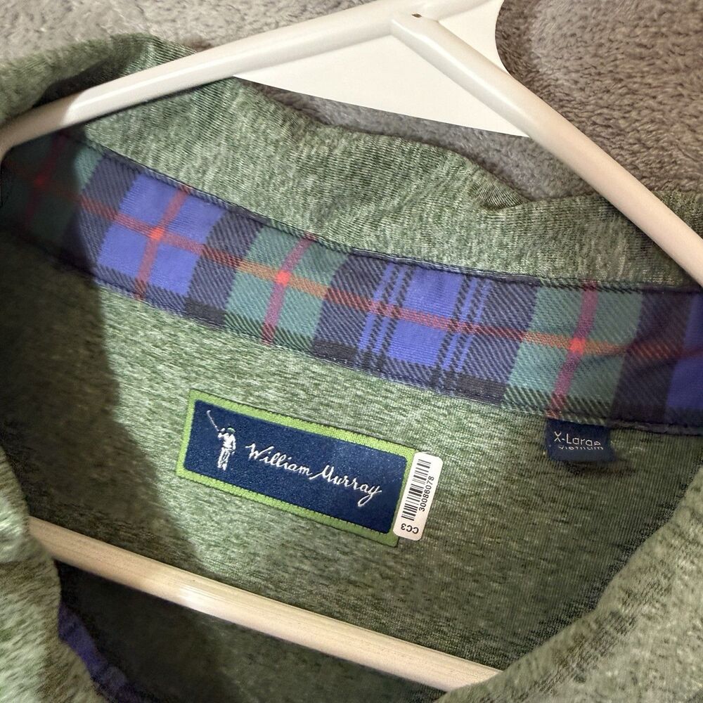 William Murray Golf Polo Shirt Men XL Solid Green Plaid Trim Stretch Logo